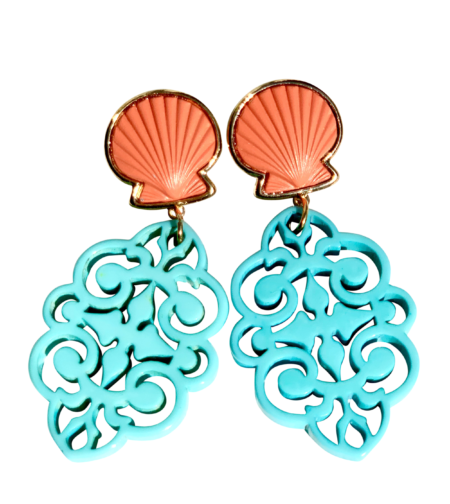 Coral Shell Turquoise Earrings